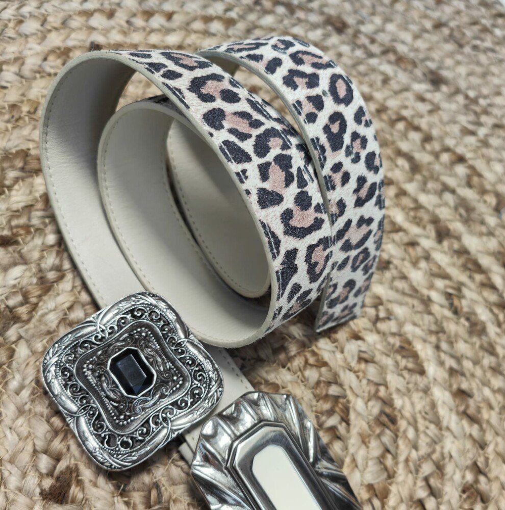 Ceinture reversible femme Léopard blanc / Ivoire